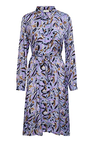 KAFFE Kleid KAfine Damen Kleid Stehkragen Langarm Knopfleiste Knielang Freizeitkleid Blue Painted Leafs 40 von KAFFE