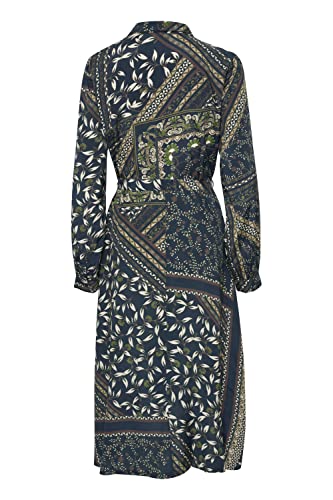 KAFFE Kleid KAfine Damen Kleid Stehkragen Langarm Knopfleiste Knielang Freizeitkleid Dark Blue/Green Scarf Print 36 von KAFFE