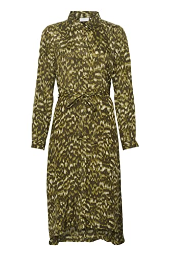 KAFFE Kleid KAfine Damen Kleid Stehkragen Langarm Knopfleiste Knielang Freizeitkleid 36, Green Tones Tie Dye Print von KAFFE