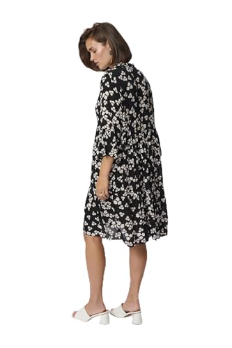 KAFFE Kleid KAhera Damen Kleid 3/4 Arm Knielang Print Elegant Freizeitkleid 40, Black/Chalk/Red Petit Fleur 40 von KAFFE