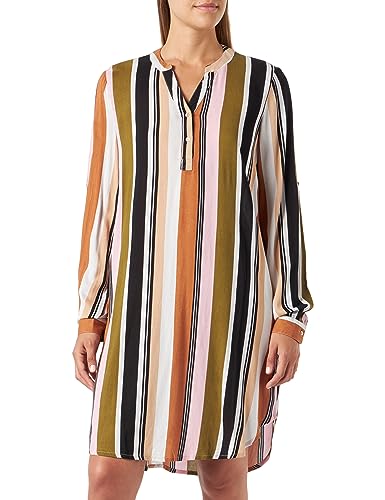 KAFFE Kleid KAmarana Damen Kleid Shirt Print Lang Arm V-Ausschnitt Knopf Shirtkleid 46, Green/Pink Stripe Print von KAFFE