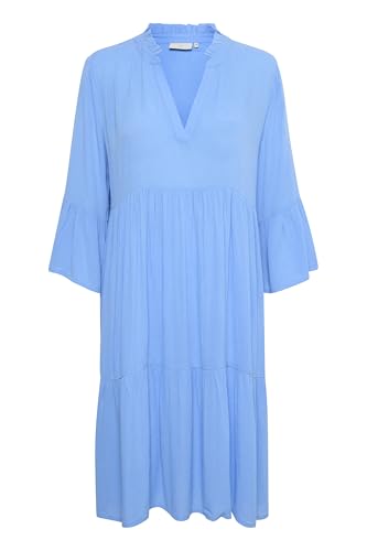 KAFFE Kleid KAmarianah Damen Kleid 3/4 Arm A-Linie Freizeitkleid Rüschenkleid 38, French Blue 38 von KAFFE