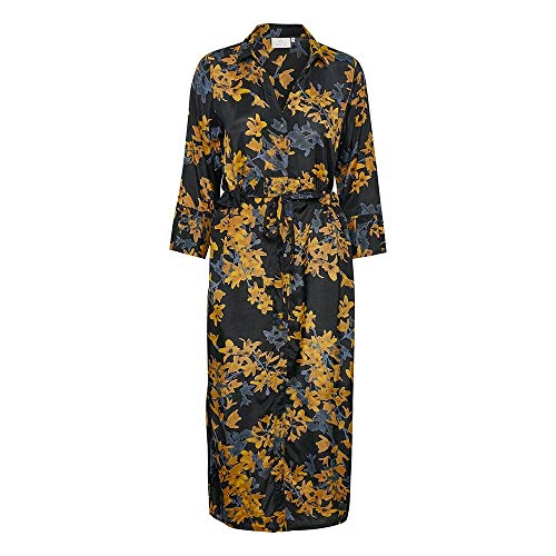 KAFFE Kleid KAmilana Damen Kleid Maxi Print Langarm V Ausschnitt Shirtkleid 42, Black deep 42 von KAFFE