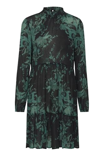 KAFFE Kleid KArikka Damen Kleid Langarm Print Falten Faltenkleid Midikleid 44, Black/Green Painted Flower 44 von KAFFE