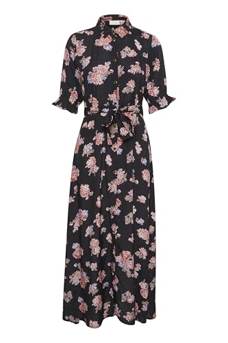 KAFFE Kleid KAvelana Damen Kleid Kurzarm Maxi Casual Elegant Print Maxikleid 38, Black deep 38 von KAFFE