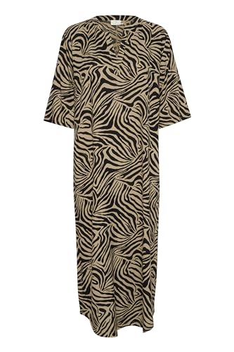 KAFFE Kleid Kamilia Damen Kleid Freizeit Lose T-Shirt Sommerkleid Lang Einfarbig V-Ausschnitt Kurzarm Freizeitkleider Chinchilla/Black Animal Print 38 von KAFFE