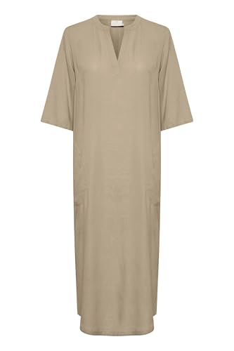 KAFFE Kleid Kamilia Damen Kleid Freizeit Lose T-Shirt Sommerkleid Lang Einfarbig V-Ausschnitt Kurzarm Freizeitkleider Chinchilla 38 von KAFFE