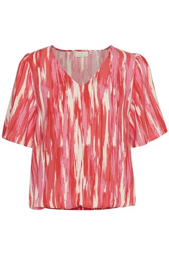 KAFFE Kurzarm-Bluse KAariana Damen Bluse Kurzarm Print Shirt V-Ausschnitt Lässig Oberteile 42, Pink Abstract Print von KAFFE