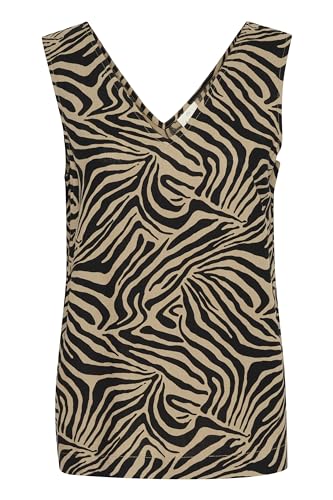 KAFFE Kurzarm-Bluse Kamilia Damen Tank top Ärmellos V-Ausschnitt Oberteile Blusen Sommer Casual Lose Shirt Chinchilla/Black Animal Print 36 von KAFFE