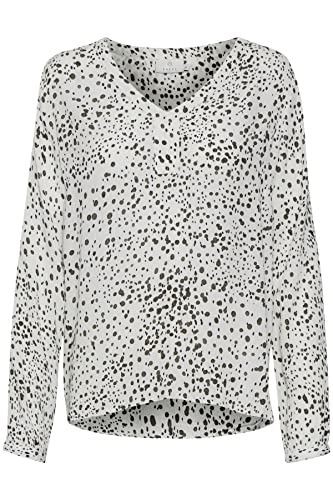 KAFFE Langarm-Bluse KAdebra Damen Bluse Langarm Punkte Top V Ausschnitt 40, Chalk/Green Watercolor Dot von KAFFE