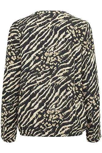 KAFFE Langarm-Bluse KAditte Bluse Damen Langarm V Ausschnitt Damen Oberteil Print 34, Black/Feather Gray Leo von KAFFE