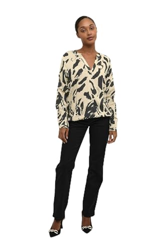 KAFFE Langarm-Bluse KAditte Bluse Damen Langarm V Ausschnitt Damen Oberteil Print 34, Black/Feather Gray Leo von KAFFE