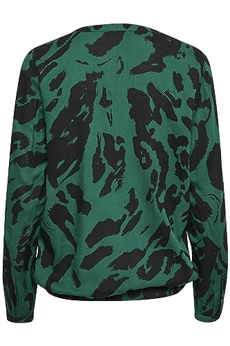 KAFFE Langarm-Bluse KAditte Bluse Damen Langarm V Ausschnitt Damen Oberteil Print Black/Aventurine Leo 44 von KAFFE