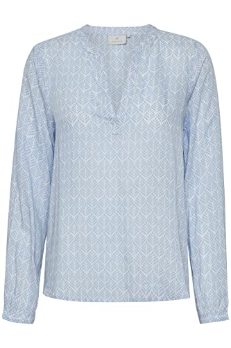 KAFFE Langarm-Bluse KAfana Damen Bluse Langarm V-Ausschnitt Casual Print Shirt Blue/Chalk Fan Print 34 von KAFFE