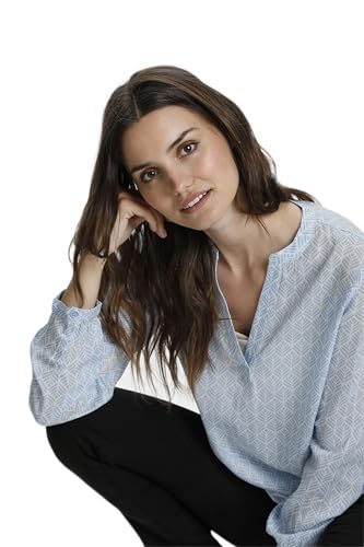 KAFFE Langarm-Bluse KAfana Damen Bluse Langarm V-Ausschnitt Casual Print Shirt 34, Blue/Chalk Fan Print von KAFFE