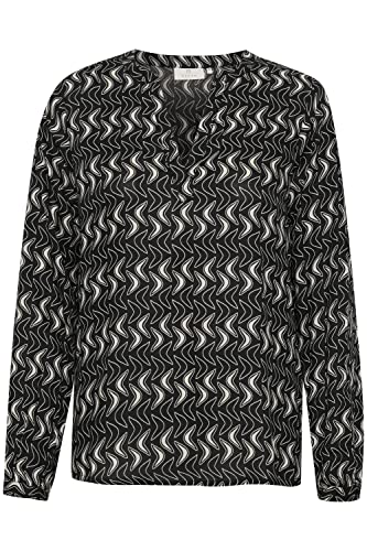 KAFFE Langarm-Bluse KAjalie Damen Bluse Langarm V-Ausschnitt Print Oberteil 36, Black/Sand Graphic von KAFFE