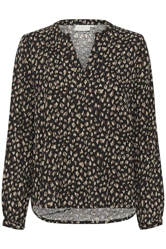 KAFFE Langarm-Bluse KAjalie Damen Bluse Langarm V-Ausschnitt Print Oberteil 40, Black/Brown Graphic Dots 40 von KAFFE