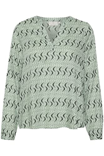 KAFFE Langarm-Bluse KAjalie Damen Bluse Langarm V-Ausschnitt Print Oberteil 34, Frosty Green/Black Graphic von KAFFE