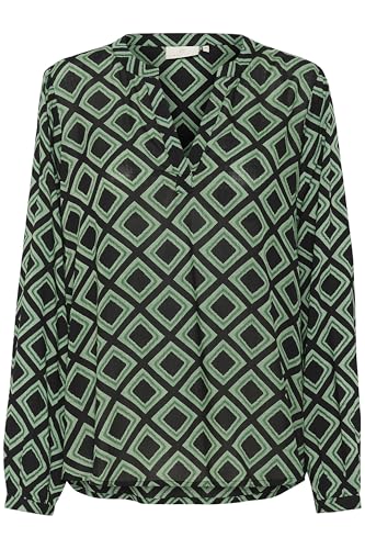 KAFFE Langarm-Bluse KAsary Damen Bluse V-Auschnitt Langarm mit Geometrisches Muster Black Deep/Green Geometric 42 von KAFFE