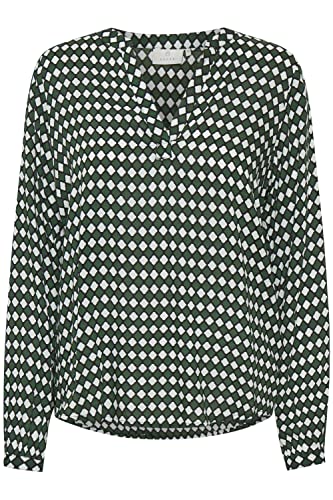 KAFFE Langarm-Bluse KAsary Damen Bluse V-Auschnitt Langarm mit Geometrisches Muster Dark Green -Diamond Print 38 von KAFFE