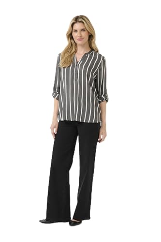 KAFFE Langarm-Bluse KAstridy Damen Bluse Langarm Hemdbluse Streifen V Ausschnitt Shirt Black Oyster/Chalk Stripe 44 von KAFFE
