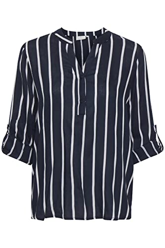 Kaffe Damen Women's Roll Up Shirt Long Sleeves V-Neck Blouse, Midnight Marine/Chalk, 38 von KAFFE