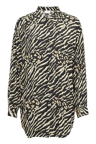 KAFFE Langarm - Hemd KAditte Hemd Mit Kragen Damen Knöpfen Casual Langarm Bluse Print Black and Brown Animal Print 36 von KAFFE