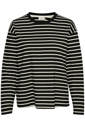 KAFFE Langarm-Shirt KAwinny Damen T-Shirt Langarm Streifen Rundhalsausschnitt Casual Basic Black Deep/Turtledove Stripe S von KAFFE
