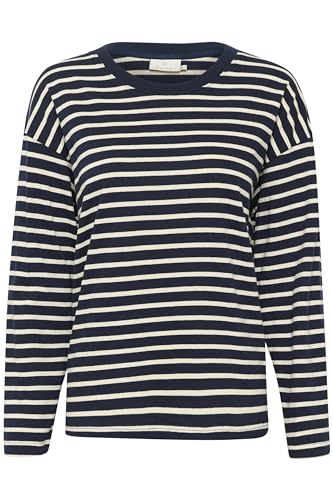 KAFFE Langarm-Shirt KAwinny Damen T-Shirt Langarm Streifen Rundhalsausschnitt Casual Basic Midnight/Antique White M von KAFFE