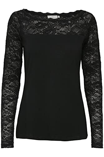 KAFFE Langarm-Shirt Lacy Damen Bluse Top Spitze Oberteil Langarm Slim Fit Spitzenbluse XXL, Black deep XXL von KAFFE