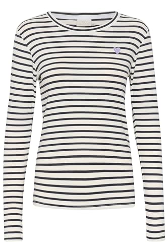 Kaffe Damen Long Sleeved T-Shirt Striped with Round Neck Blouse, Chalk / 52737 Midnight Marine, XXL von KAFFE