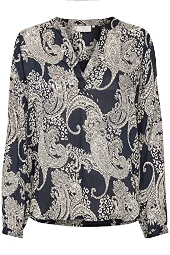 KAFFE Top Paisley Damen Bluse Paisley V-Ausschnitt Shirt Blumen Langarm Midnight Marine 34 von KAFFE