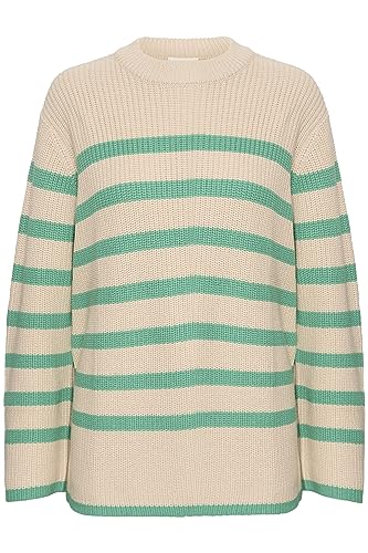 KAFFE Strickpullover KAcilla Damen Strickpullover Langarm Striefen Pullover Gestreift Rundhals Sand Dollar/Calla Green M von KAFFE