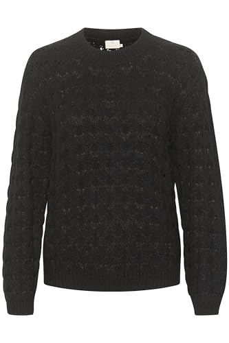 KAFFE Strickpullover KAelena Damen Strickpullover Langarm Lochmuster Strickpulli Rundhals Pullover L, Black Deep von KAFFE
