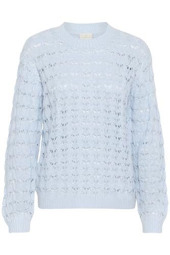 KAFFE Strickpullover KAelena Damen Strickpullover Langarm Lochmuster Strickpulli Rundhals Pullover Celestial Blue S von KAFFE