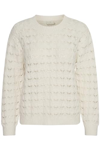 KAFFE Strickpullover KAelena Damen Strickpullover Langarm Lochmuster Strickpulli Rundhals Pullover Chalk XL von KAFFE