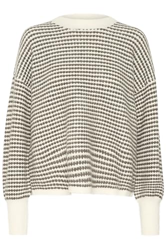 KAFFE Strickpullover KAellery Damen Strickpullover Rundhals Pullover Winter Sweater Grobstrick Sweatshirt Elegant Oberteile Pulli Chalk/Major Brown Structure XXL von KAFFE