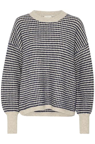 KAFFE Strickpullover KAellery Damen Strickpullover Rundhals Pullover Winter Sweater Grobstrick Sweatshirt Elegant Oberteile Pulli Feather Gray/Blue Structure XXL von KAFFE