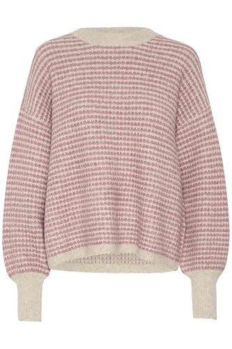 KAFFE Strickpullover KAellery Damen Strickpullover Rundhals Pullover Winter Sweater Grobstrick Sweatshirt Elegant Oberteile Pulli Feather Gray/Rose Structure L von KAFFE