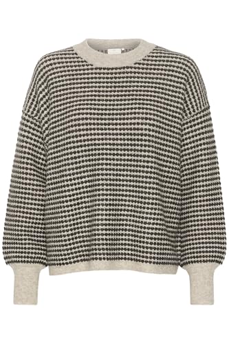 KAFFE Strickpullover KAellery Damen Strickpullover Rundhals Pullover Winter Sweater Grobstrick Sweatshirt Elegant Oberteile Pulli Feather Gray/Black Structure L von KAFFE