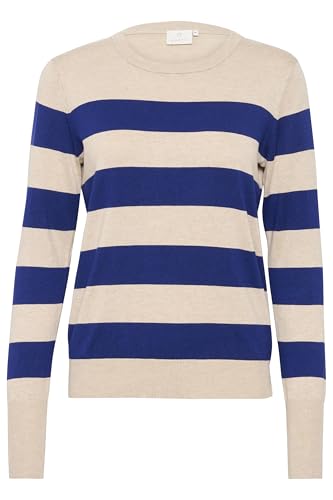 KAFFE KAlizza Striped Knit Pullover Damen Strickpullover Rundhals Pullover Streifen Sweatshirt Elegant Oberteile Langarmshirt Pulli Blue/Feather Gray Mel. Stripe L von KAFFE