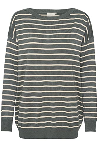 KAFFE Strickpullover KAlizza Damen Pullover Langarm Gestreift Jumper Knitwear Strickpullover Balsam Green/Sand Stripe XL von KAFFE