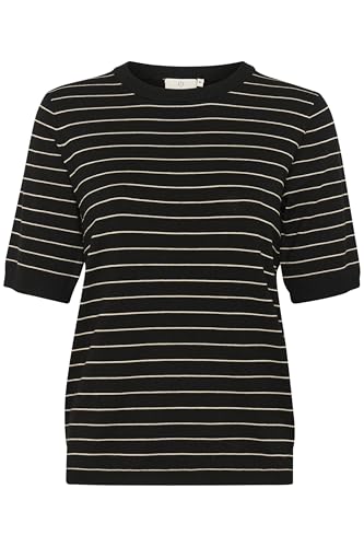 KAFFE Strickpullover KAlizza Damen Strickpullover Kurzarm Streifen Lässig Casual Rundhals Pullover Gestreift Black/FeatherGreyMel. Narrow S von KAFFE