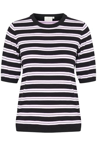 KAFFE Strickpullover KAlizza Damen Strickpullover Kurzarm Streifen Lässig Casual Rundhals Pullover Gestreift Black - Pink/Chalk Stripe S von KAFFE