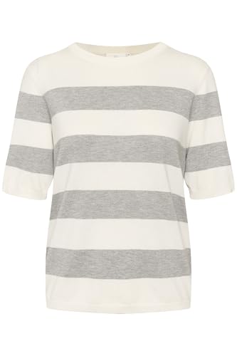 KAFFE Strickpullover KAlizza Damen Strickpullover Kurzarm Streifen Lässig Casual Rundhals Pullover Gestreift Chalk/GreyMel. Bold Stripe XL von KAFFE