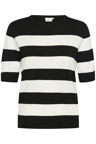 KAFFE Strickpullover KAlizza Damen Strickpullover Kurzarm Streifen Lässig Casual Rundhals Pullover Gestreift Grey Mel./Chalk Narrow Stripe L von KAFFE