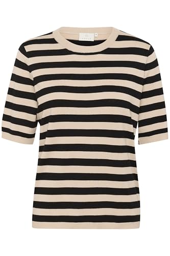 KAFFE Strickpullover KAlizza Damen Strickpullover Kurzarm Streifen Lässig Casual Rundhals Pullover Gestreift Smoke Gray/Black Deep Stripe L von KAFFE