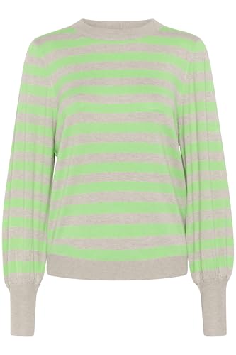 KAFFE Strickpullover KAlizzy Damen Strickpullover Langarm Streifen Pullover Pulli Rundhals Feather Gray Mel./Green L von KAFFE