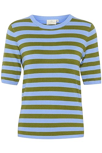 KAFFE Strickpullover KAmilo Strickpullover Kurzarm Casual Rundhals Streifen Leicht Pullover Calla Green/Cornflower Stripe M von KAFFE