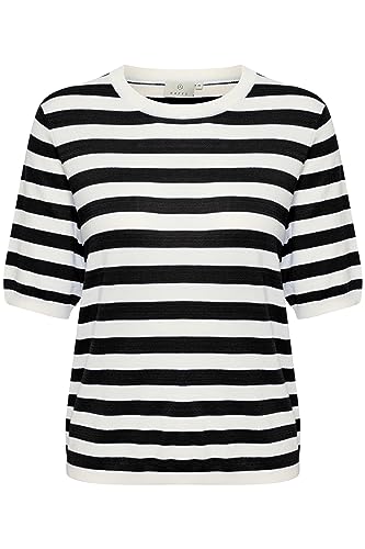 KAFFE Strickpullover KAmilo Strickpullover Kurzarm Casual Rundhals Streifen Leicht Pullover Chalk/Black Deep Stripe XXL von KAFFE